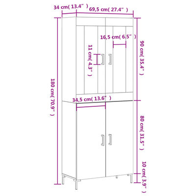 vidaXL Vysoká skrinka lesklá biela 69,5x34x180 cm spracované drevo