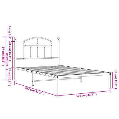 vidaXL Kovový rám postele s čelom biely 100x200 cm