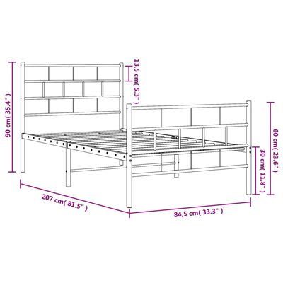 vidaXL Kovový rám postele s čelom a podnožkou biely 80x200 cm