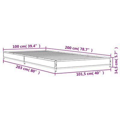 vidaXL Posteľný rám dub sonoma 100x200 cm kompozitné drevo a kov