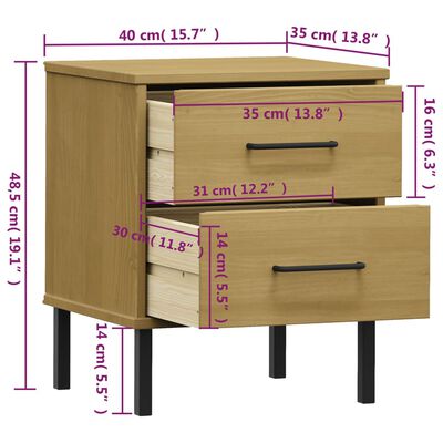 vidaXL Nočná skrinka s kovovými nohami hnedá masívna borovica OSLO