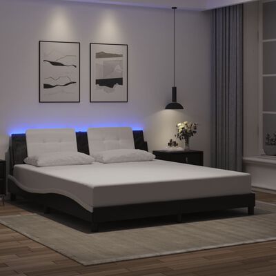 vidaXL Rám postele s LED svetlom čierno-biely 180x200 cm umelá koža