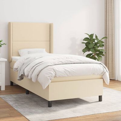 vidaXL Posteľný rám boxspring s matracom krémový 90x190 cm látka