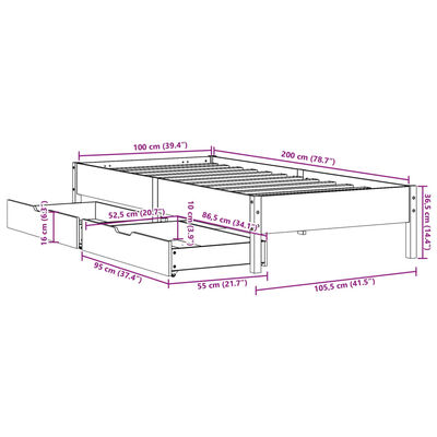 vidaXL Posteľ bez matraca biela 100x200 cm borovicový masív