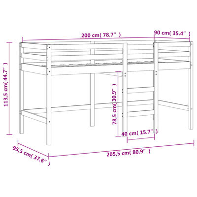 vidaXL Detská vyvýšená posteľ rebrík biela 90x200 cm masívna borovica