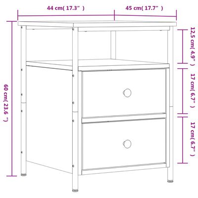 vidaXL Nočné stolíky 2 ks dymový dub 44x45x60 cm kompozitné drevo