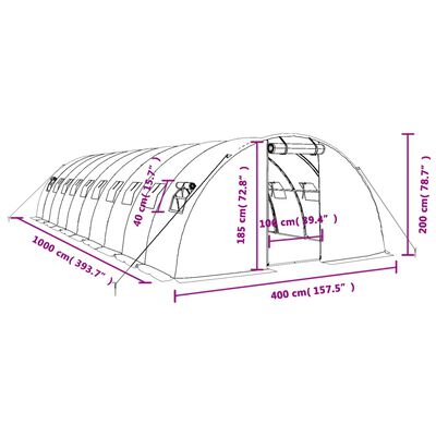 vidaXL Fóliovník s oceľovým rámom biely 40 m² 10x4x2 m