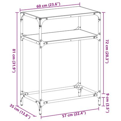 vidaXL Konzolový stolík priehľadná sklenená doska 60x35x81 cm oceľ