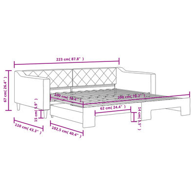 vidaXL Denná posteľ s rozkladacou posteľou krémová 100x200 cm látka