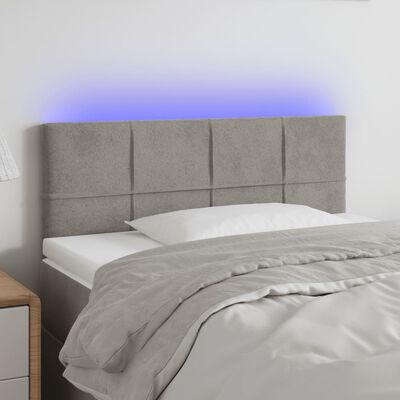 vidaXL Čelo postele s LED bledosivé 90x5x78/88 cm zamat