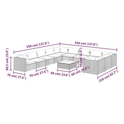 vidaXL 12-dielna záhradná sedacia súprava s vankúšmi polyratan hnedá