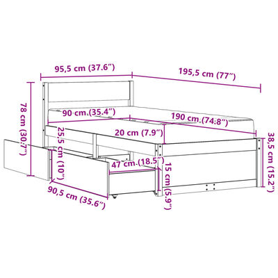 vidaXL Posteľ so zásuvkami a matracom 90x190 cm masívna borovica