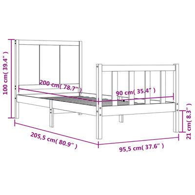 vidaXL Posteľ bez matraca 90x200 cm masívna borovica