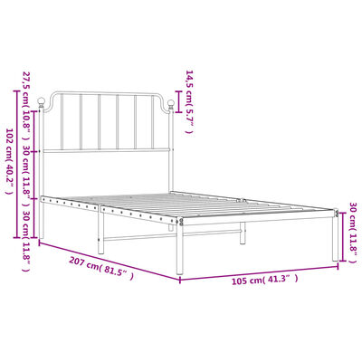 vidaXL Kovový rám postele s čelom biely 100x200 cm