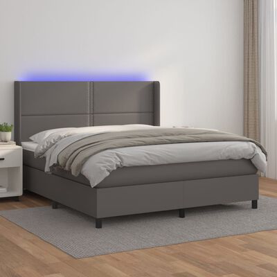 vidaXL Boxspring posteľ s matracom a LED sivá 160x200 cm umelá koža