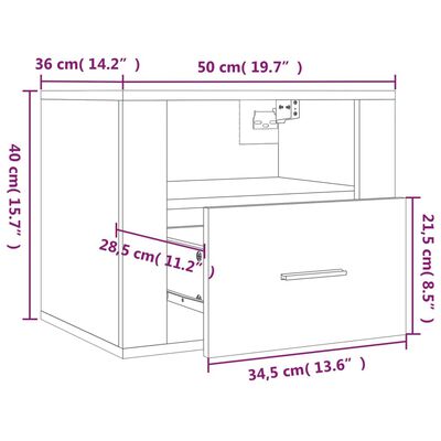 vidaXL Nástenné nočné stolíky 2 ks dub sonoma 50x36x40 cm