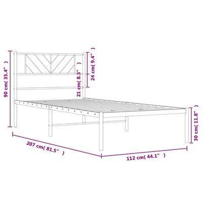 vidaXL Kovový rám postele s čelom biely 107x203 cm