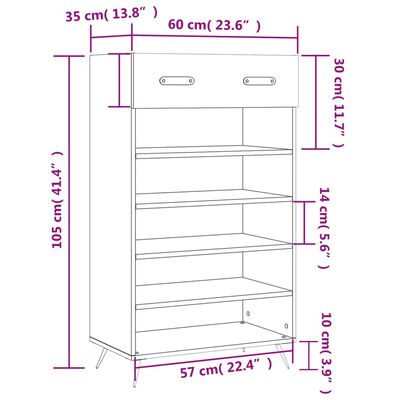 vidaXL Botník dub sonoma 60x35x105 cm kompozitné drevo