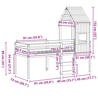 vidaXL Vysoká posteľ so strechou 75x190 cm borovicový masív