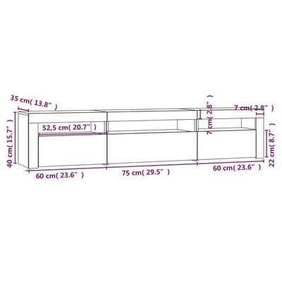 vidaXL TV skrinka s LED svetlami čierna 195x35x40 cm