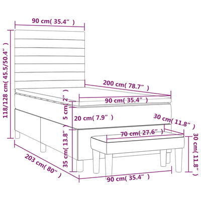 vidaXL Posteľný rám boxsping s matracom bledosivý 90x200 cm látka