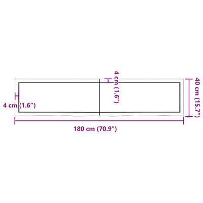 vidaXL Stolová doska tmavohnedá 180x40x(2-6) cm ošetrený dubový masív