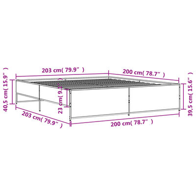 vidaXL Posteľný rám sivý dub sonoma 200x200 cm kompozitné drevo a kov