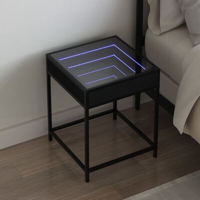 vidaXL Nočný stolík s nekonečnými LED čierny 40x40x51 cm