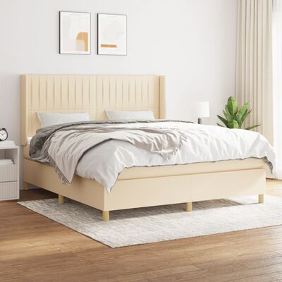 vidaXL Posteľný rám boxspring s matracom krémový 160x200 cm látka