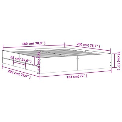 vidaXL Posteľný rám so zásuvkami dub sonoma 180x200cm kompozitné drevo