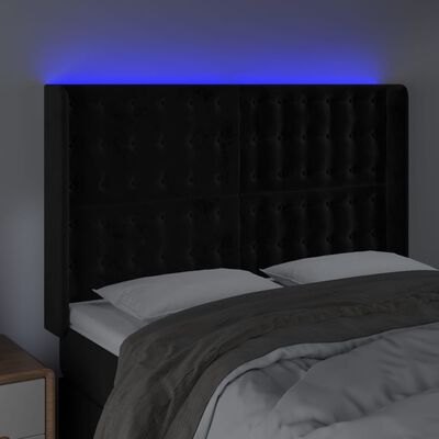 vidaXL Čelo postele s LED čierne 147x16x118/128 cm zamat