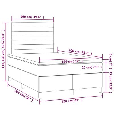 vidaXL Posteľný rám boxsping matrac a LED tmavomodrý 120x200 cm zamat