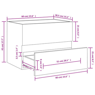 vidaXL Skrinka pod umývadlo lesklá biela 60x38,5x45cm kompozitné drevo