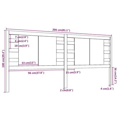 vidaXL Čelo postele čierne 206x4x100 cm masívna borovica