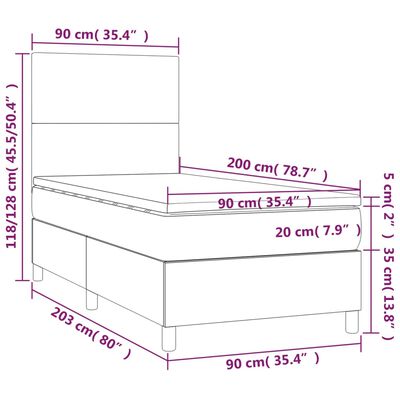 vidaXL Posteľ boxsping s matracom a LED tmavosivá 90x200 cm zamat