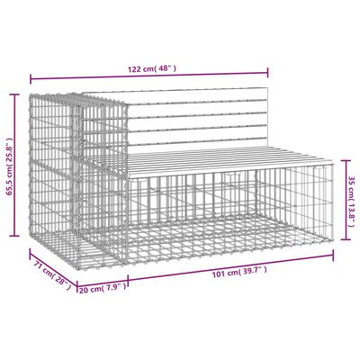 vidaXL Záhradná lavička gabiónový dizajn 122x71x65,5cm impr. borovica