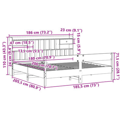 vidaXL Posteľ s knižnicou bez matraca biela 180x200cm borovicový masív