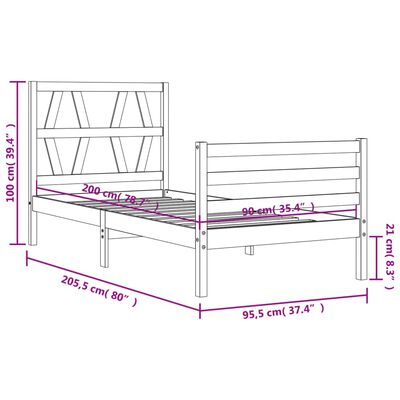 vidaXL Posteľný rám s čelom biely 90x200 cm masívne drevo