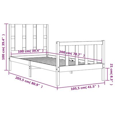 vidaXL Rám postele s čelom čierny 100x200 cm masívne drevo