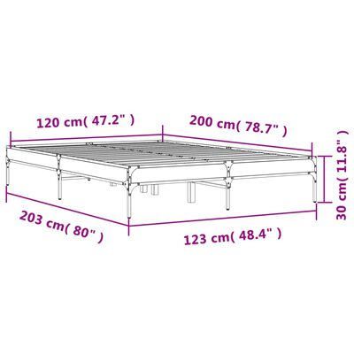 vidaXL Posteľný rám dymový dub 120x200 cm kompozitné drevo a kov