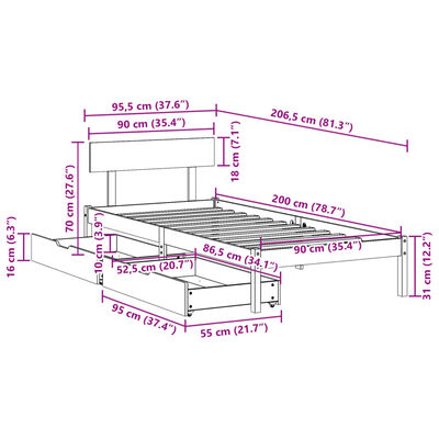 vidaXL Posteľ bez matraca biely 150x200 cm masívna borovica