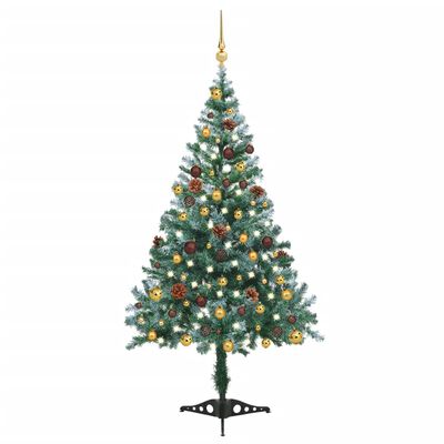 vidaXL Mrazom pokrytý osvetlený vianočný stromček+gule a šišky 150 cm