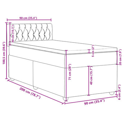 vidaXL Posteľný rám boxsping s matracom bledosivý 90x200 cm látka