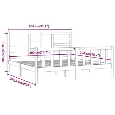 vidaXL Posteľný rám čierny borovicový masív 200x200 cm