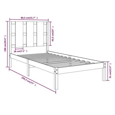 vidaXL Posteľný rám, biely drevený masív 75x190cm malé jednolôžko