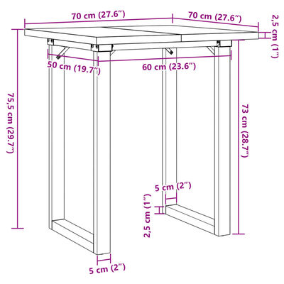 vidaXL Jedálenský stolík v tvare O 70x70x75,5 cm borovica a liatina