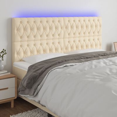 vidaXL Čelo postele s LED krémové 180x7x118/128 cm látka