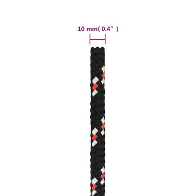 vidaXL Lodné lano čierne 10 mm 100 m polypropylén