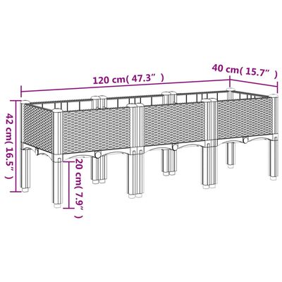 vidaXL Záhradný kvetináč s nohami hnedý 120x40x42 cm PP