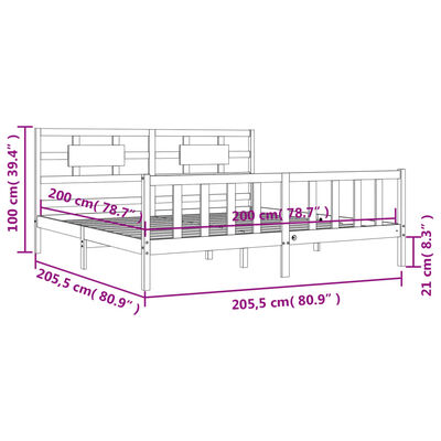 vidaXL Posteľný rám s čelom sivý 200x200 cm masívne drevo